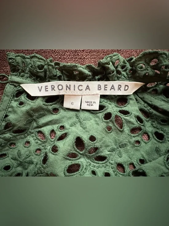 Veronica Beard Emmalyn Eyelet Flounce Top in Green - Ruffle Peplum/Bell Sleeve - Picture 2 of 11